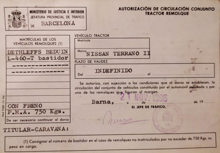 Documentación necesaria para un remolque de menos de 750 kg